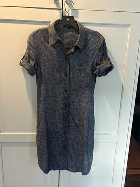 Theory Blue Linen Button-Front Dress